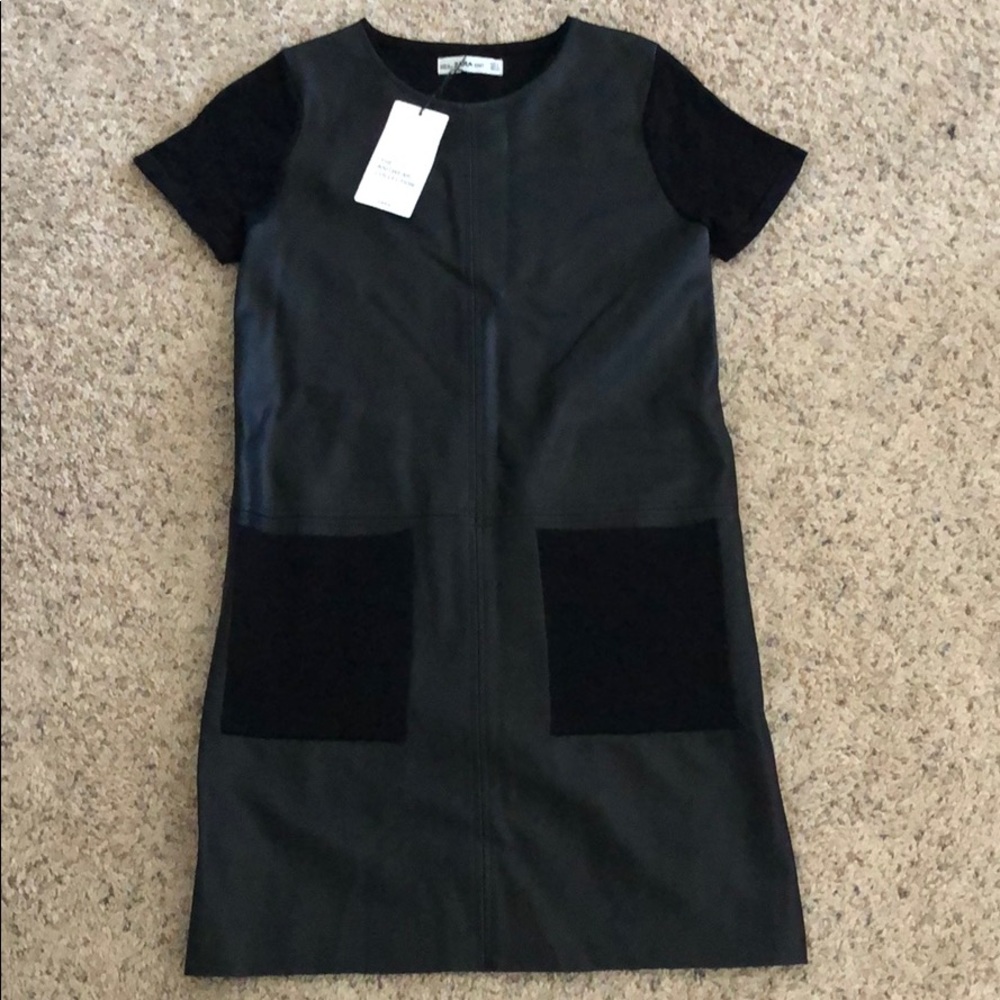 Zara Leather and Knit Mini Dress